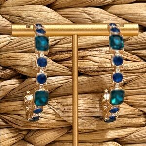 Elegant Blue and Gold Hoop Earrings